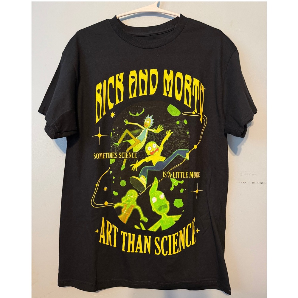 Rick and Morty Adult Swim Mens Graphic T-Shirt Black Art Than Science Size M